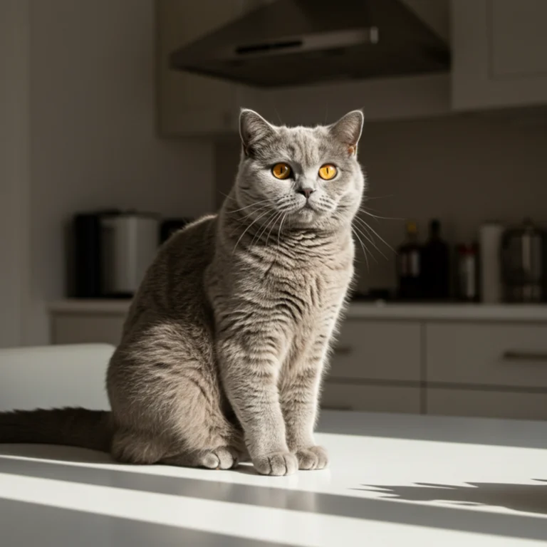 British Shorthair sitting on kitchen table