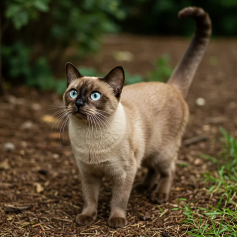 Burmese cat walking outdoors