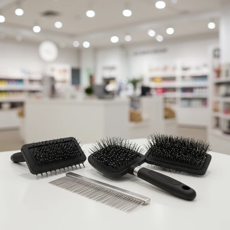 A selection of cat grooming brushes