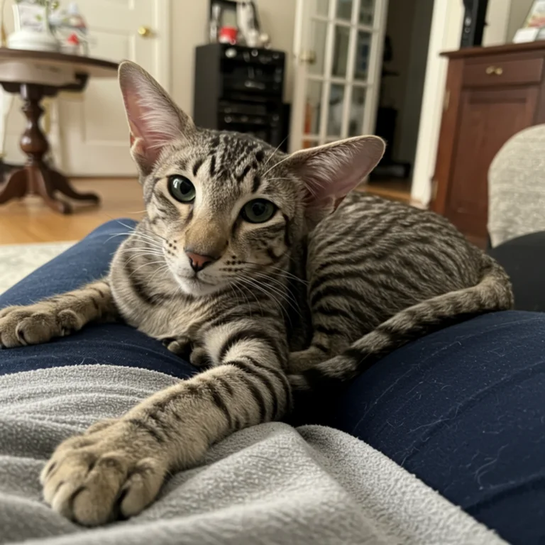 Oriental Shorthair cat lying on it's owner's lap