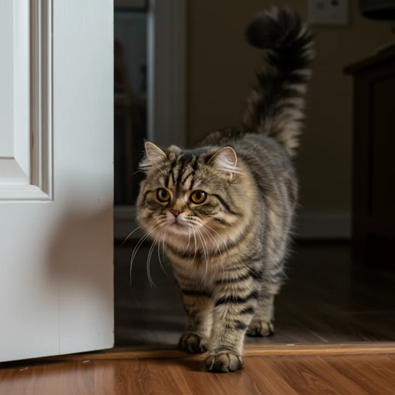 Persian cat walking through the door