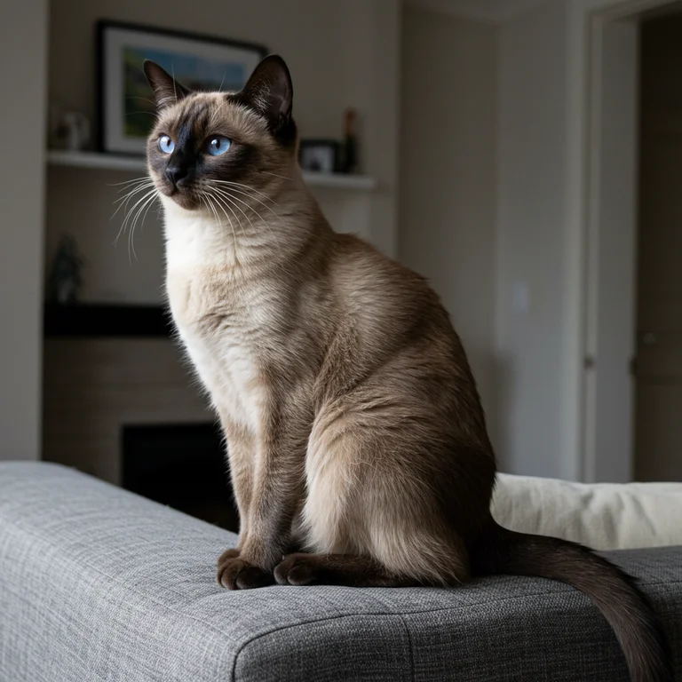 Siamese cat sitting on the sofa